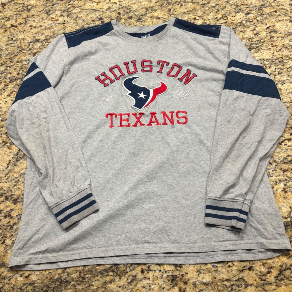 NFL Houston Texans Long Sleeve Shirt Mens 2XL Gray Navy Blue Embroidered Logo